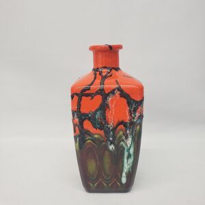 VTG Flux Drip Glaze Orange Vase Scoop Sides Drizzle Art Pottery 7.25" Unique